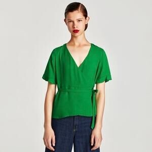 ZARA Trafaluc Green Wrap Blouse‎ - XS EUC